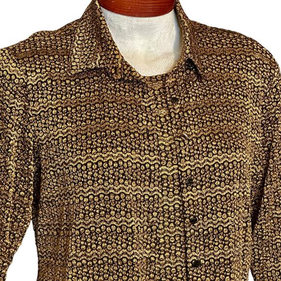Vintage Chico’s Design Gold Metallic Crinkle Twinset L/XL Retro Cardigan & Tank - Picture 3 of 8
